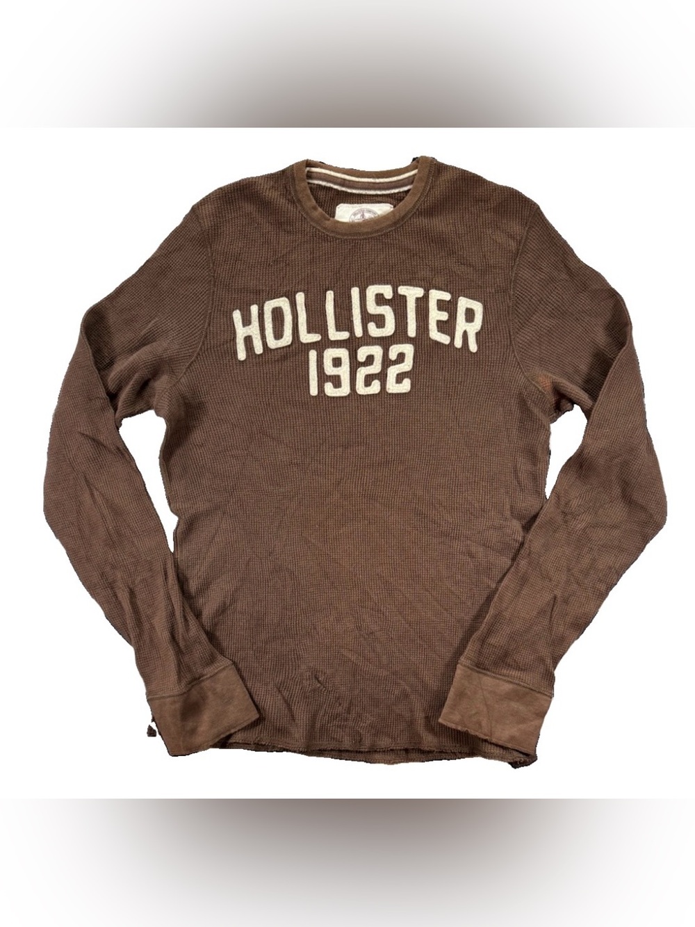 Vintage Hollister Waffle Knit Long Sleeve Thermal Shirt Men's Large Brown Y2K
